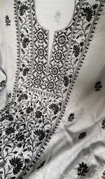 将图像加载到图库查看器中, Border and hem of the grey pure mul chanderi