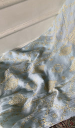Load image into Gallery viewer, gala and front chikankari on pale blue pure kota cotton