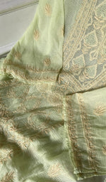 Load image into Gallery viewer, do taar and teen taar chikankari on pale yellow green pure kota cotton