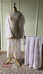 Load image into Gallery viewer, ivory pure kota cotton chikankari 3 pc semi-stitched suit set on mannequin