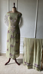 Load image into Gallery viewer, Olive suit set on the mannequin with its dupatta