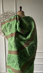 Load image into Gallery viewer, Body of the green saree, chikankari across the ground