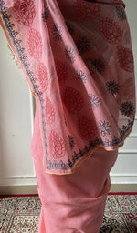 Load image into Gallery viewer, Chikankari and border together on the pink saree