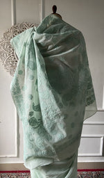 Load image into Gallery viewer, Body of the sea green saree, chikankari across the ground