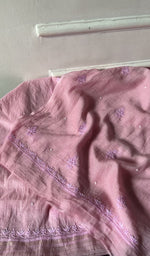 将图像加载到图库查看器中, Detail of the embroidery on the blush pink pure mul chanderi