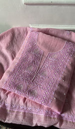 将图像加载到图库查看器中, Folded blush pink pure mul chanderi, gala panel showing