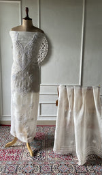 将图像加载到图库查看器中, off white pure organza silk chikankari set on the mannequin, dupatta on the stand