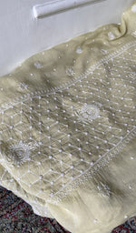 Load image into Gallery viewer, gala and front chikankari on pale yellow pure mul chanderi