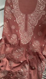 Load image into Gallery viewer, close view of the hand embroidery, rust pure mul cotton