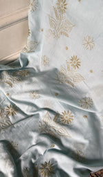 Load image into Gallery viewer, contrast fine chikankari bakhiya on pale blue pure mul cotton
