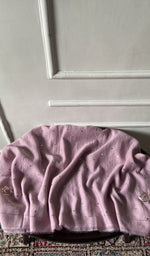 Load image into Gallery viewer, Lilac pure mul chanderi laid over the stool