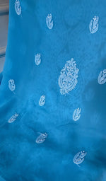 Load image into Gallery viewer, dupatta chikankari detail, turquoise faux georgette