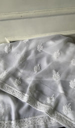Load image into Gallery viewer, border and hem work on white faux georgette