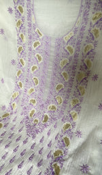 Load image into Gallery viewer, close view of the hand embroidery, white pure mul chanderi