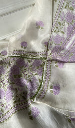 Load image into Gallery viewer, Gala of the white kurta piece, worked in fine chikankari