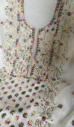 Load image into Gallery viewer, close view of the hand embroidery, cream pure mul chanderi