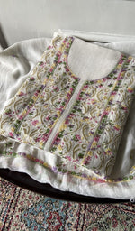 Load image into Gallery viewer, cream chikankari set folded, worked panel on top