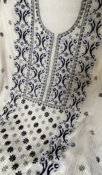 Load image into Gallery viewer, close view of the hand embroidery, white pure mul chanderi
