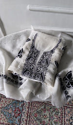 Load image into Gallery viewer, white pure organza silk chikankari 2 pc unstitched suit set, folded