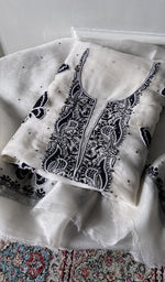 Load image into Gallery viewer, white chikankari set folded, worked panel on top