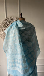 将图像加载到图库查看器中, Body of the powder blue saree, chikankari across the ground