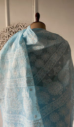 将图像加载到图库查看器中, Chikankari and border together on the powder blue saree