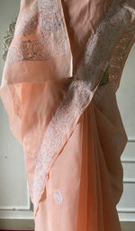 Load image into Gallery viewer, Border detail on the peach cotton voile saree