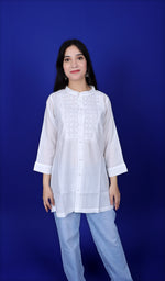 Load image into Gallery viewer, Women's Lakhnavi Handcrafted Chanderi Silk Chikankari Top - HONC0181555