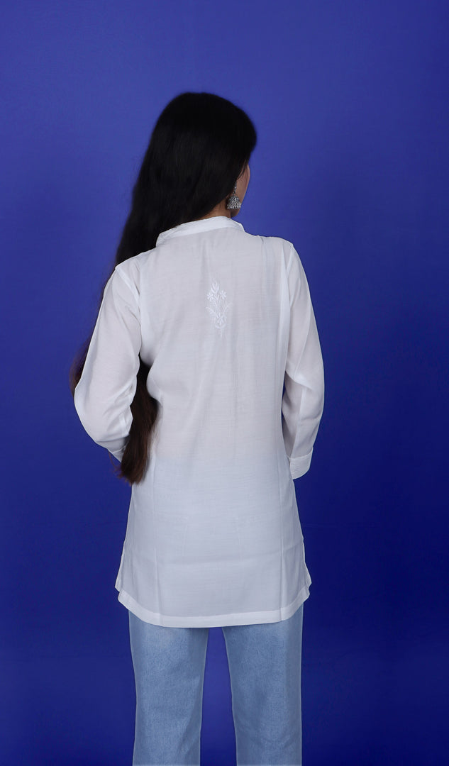 Women's Lakhnavi Handcrafted Chanderi Silk Chikankari Top - HONC0181555