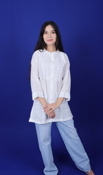 Load image into Gallery viewer, Women's Lakhnavi Handcrafted Chanderi Silk Chikankari Top - HONC0181555