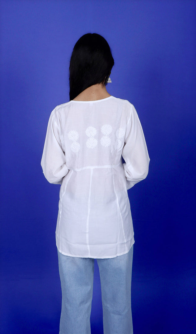 Women's Lakhnavi Handcrafted Muslin Chikankari Top - HONC0179910