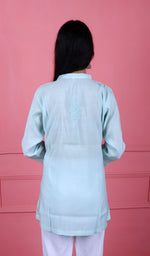 将图像加载到图库查看器中, Women's Lakhnavi Handcrafted Chanderi Silk Chikankari Top - HONC0181531