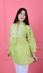 Load image into Gallery viewer, Shamina Women's Lakhnavi Handcrafted Chanderi Silk Chikankari Top - HONC0166361