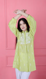Load image into Gallery viewer, Shamina Women's Lakhnavi Handcrafted Chanderi Silk Chikankari Top - HONC0166361