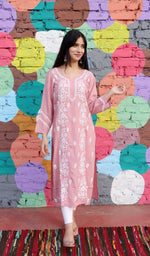 Load image into Gallery viewer, Anum Women&#39;s Lucknowi Handcrafted Modal Cotton Chikankari Kurti - HONC0160327
