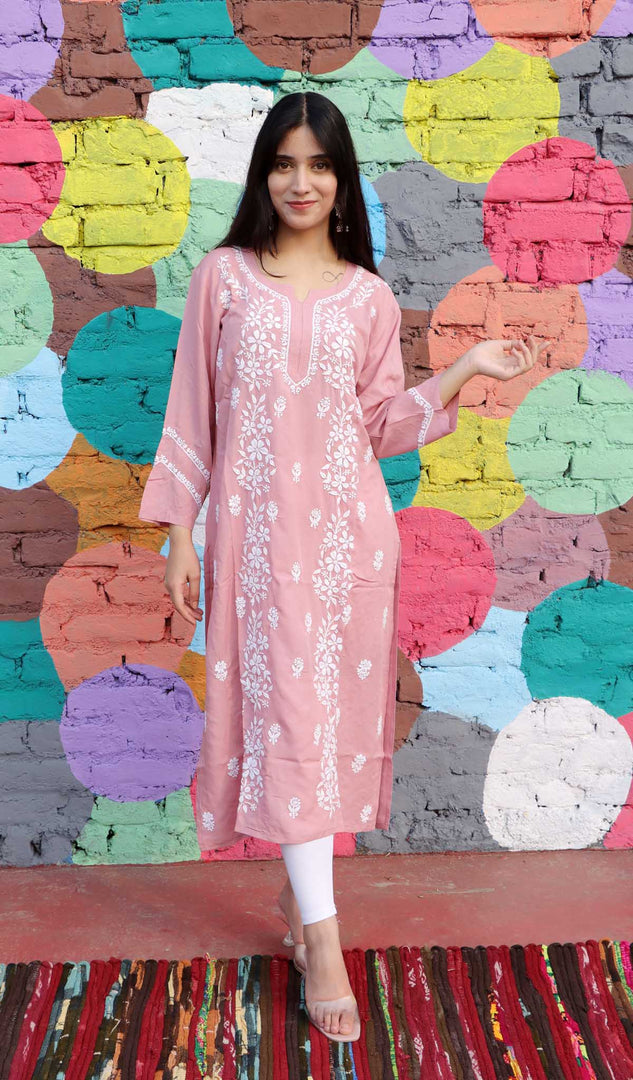 Anum Women's Lucknowi Handcrafted Modal Cotton Chikankari Kurti - HONC0160327