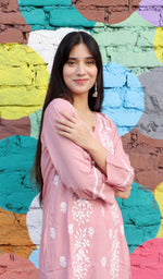 将图像加载到图库查看器中, Anum Women's Lucknowi Handcrafted Modal Cotton Chikankari Kurti - HONC0160327