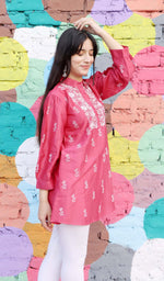 Load image into Gallery viewer, Women&#39;s Lakhnavi Handcrafted Chanderi Silk Chikankari Top - HONC0166352
