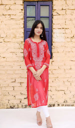 Load image into Gallery viewer, Adeeva Women's Lakhnavi Handcrafted Faux-Georgette Chikankari Kurti - HONC0190718