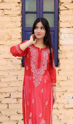 Load image into Gallery viewer, Adeeva Women's Lakhnavi Handcrafted Faux-Georgette Chikankari Kurti - HONC0190718