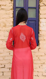 Load image into Gallery viewer, Adeeva Women's Lakhnavi Handcrafted Faux-Georgette Chikankari Kurti - HONC0190718