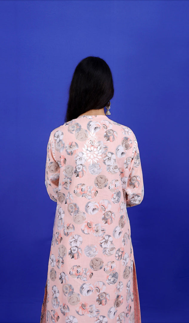 Women's Lakhnavi Handcrafted Cotton Chikankari Kurta And Palazzo Set - HONC0191175