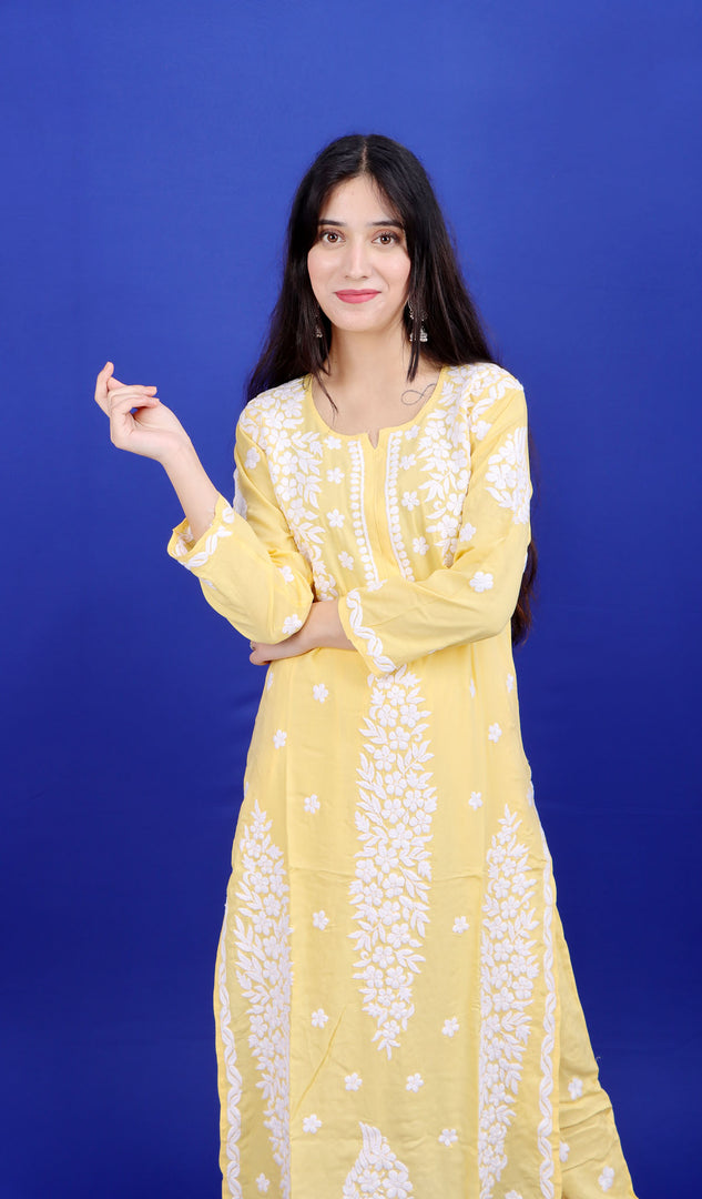 Safina Women's Lakhnavi Handcrafted Modal Cotton Chikankari Kurta And Palazzo Set - HONC0170474