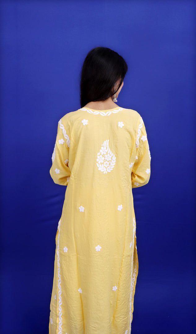 Safina Women's Lakhnavi Handcrafted Modal Cotton Chikankari Kurta And Palazzo Set - HONC0170474