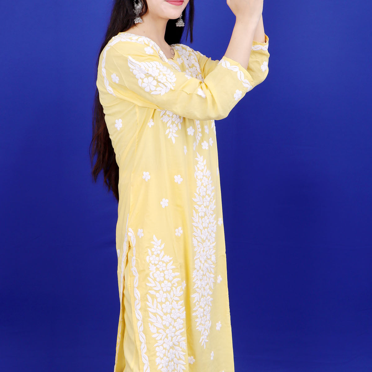 Sehmat Women's Lakhnavi Handcrafted Kota Cotton Semi - Stitched Kurta And Dupatta Set - HONC0301709