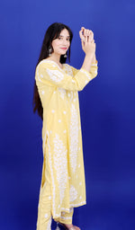 Load image into Gallery viewer, Safina Women&#39;s Lakhnavi Handcrafted Modal Cotton Chikankari Kurta And Palazzo Set - HONC0170474
