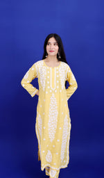 Load image into Gallery viewer, Safina Women's Lakhnavi Handcrafted Modal Cotton Chikankari Kurta And Palazzo Set - HONC0170474