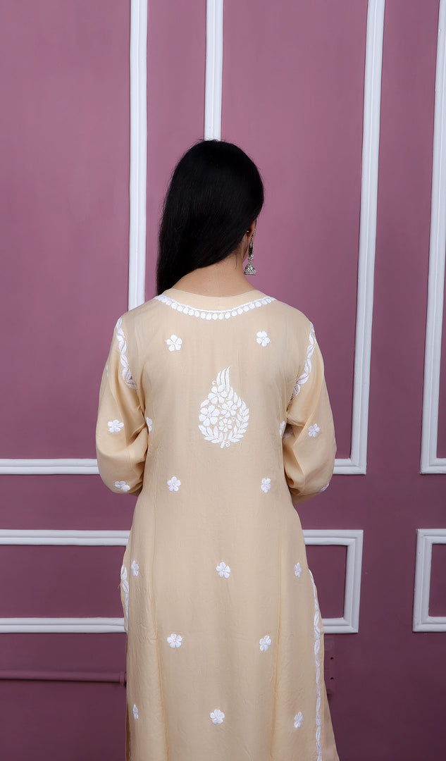 Safina Women's Lakhnavi Handcrafted Modal Cotton Chikankari Kurta And Palazzo Set - HONC0124073
