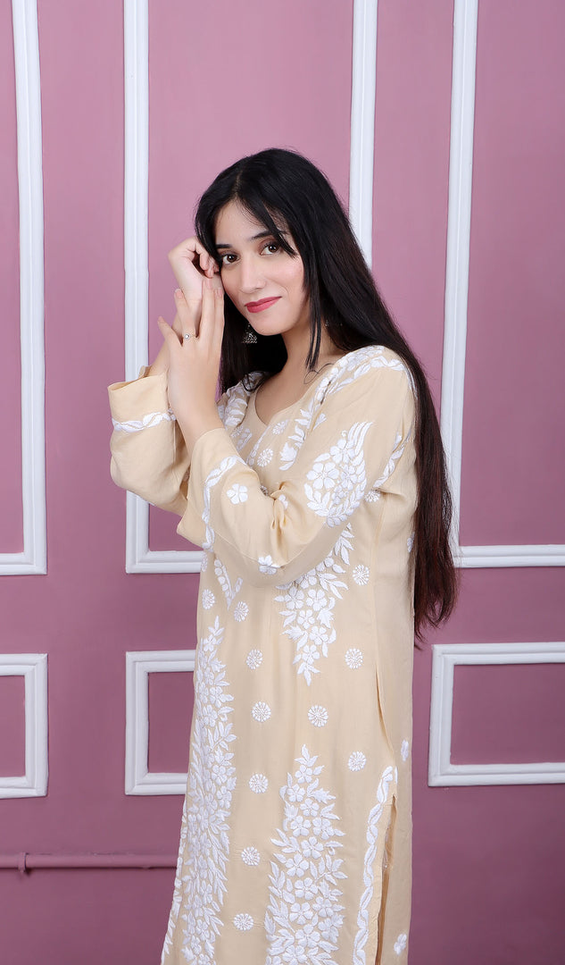 Safina Women's Lakhnavi Handcrafted Modal Cotton Chikankari Kurta And Palazzo Set - HONC0124073