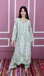Load image into Gallery viewer, Safina Women&#39;s Lakhnavi Handcrafted Modal Cotton Chikankari Kurta And Palazzo Set - HONC0170496
